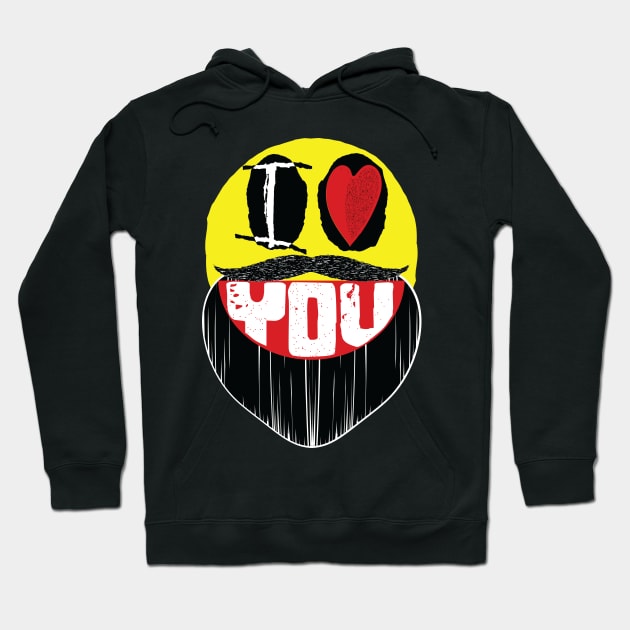 I Love You, I Heart You, Bearded Biker Smiling Face word art Hoodie by pelagio